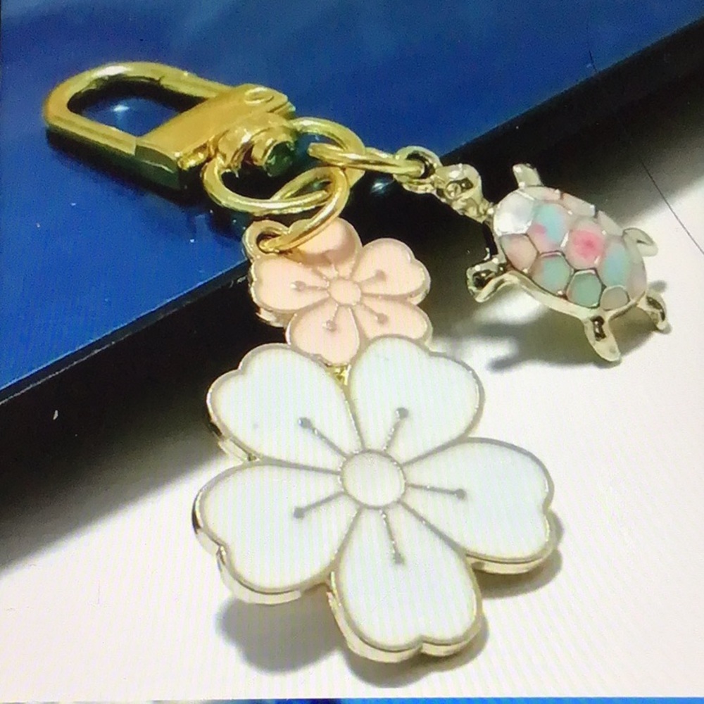 Floral & Turtle Keychain